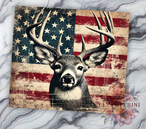 American Flag Buck Deer Patriotic Tumbler, Buck Deer Design, Sublimation Tumbler, Hunting Gift, Patriotic Drinkware, Custom Deer Wrap, Outdoor Enthusiast Tumbler Sublimation Li Zamperini 
