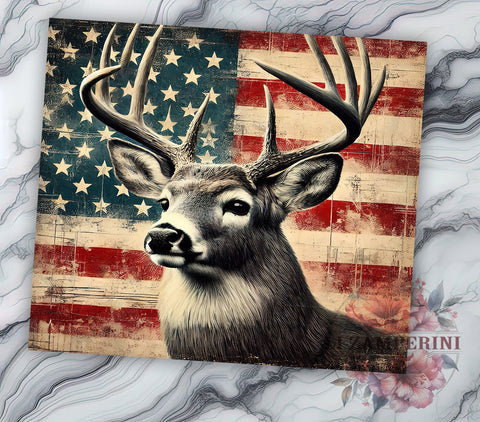 American Flag Buck Deer Patriotic Tumbler, Buck Deer Design, Sublimation Tumbler, Hunting Gift, Patriotic Drinkware, Custom Deer Wrap, Outdoor Enthusiast Tumbler Sublimation Li Zamperini 