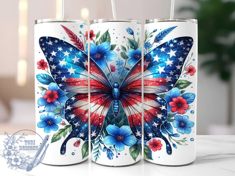 American Flag Butterfly 20oz Skinny Tumbler, 4th of July Tumbler Png, Straight & Tapered Tumbler Wrap, Instant Digital Download Sublimation ToriDesigns 