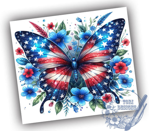 American Flag Butterfly 20oz Skinny Tumbler, 4th of July Tumbler Png, Straight & Tapered Tumbler Wrap, Instant Digital Download Sublimation ToriDesigns 