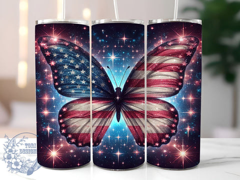 American Flag Butterfly 20oz Skinny Tumbler, 4th of July Tumbler Png, Straight & Tapered Tumbler Wrap, Instant Digital Download Sublimation ToriDesigns 