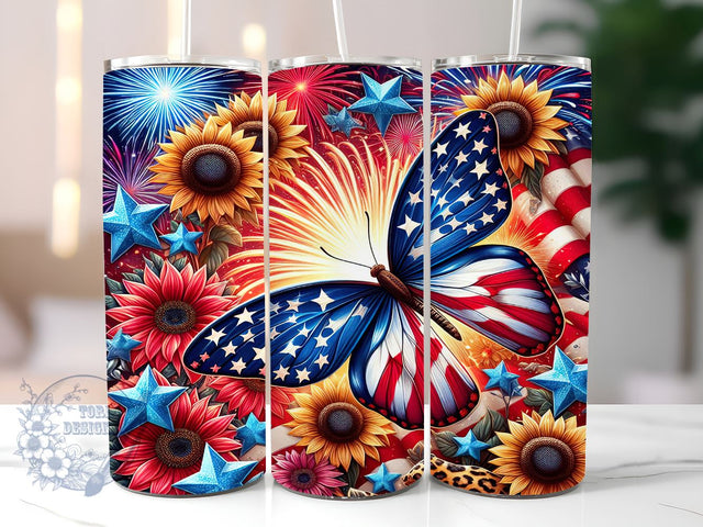 American Flag Butterfly 20oz Skinny Tumbler, 4th of july umbler Png, Straight & Tapered Tumbler Wrap, Instant Digital Download Sublimation ToriDesigns 