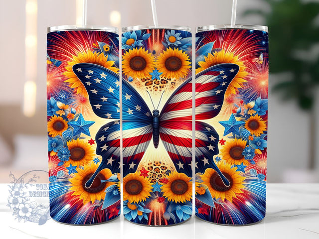 American Flag Butterfly 20oz Skinny Tumbler, 4th of july umbler Png, Straight & Tapered Tumbler Wrap, Instant Digital Download Sublimation ToriDesigns 
