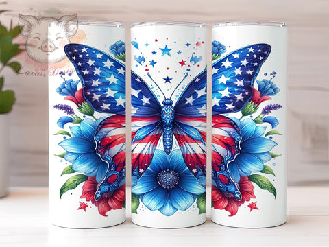 American Flag Butterfly 20oz Tumbler Png, Straight & Tapered Tumbler Png, 4th of July Tumbler Png, Digital Download PNG Sublimation Lara' s Designs 