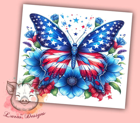 American Flag Butterfly 20oz Tumbler Png, Straight & Tapered Tumbler Png, 4th of July Tumbler Png, Digital Download PNG Sublimation Lara' s Designs 