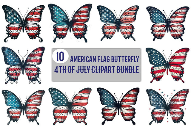 American Flag Butterfly 4th Of July Clipart Bundle Printable File Sublimation Creativedesigntee 