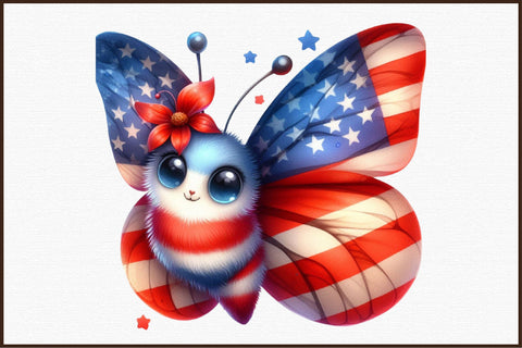 American Flag Butterfly Clipart Bundle Sublimation designartist 