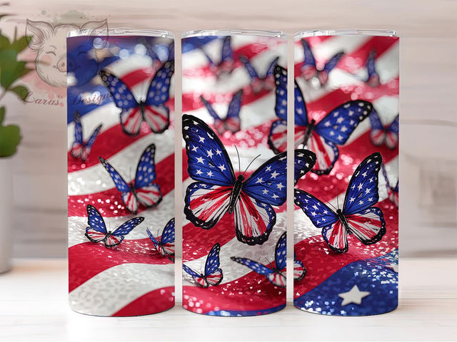 American Flag Butterfly Tumbler Wrap, Butterfly Tumbler Wrap, Patriotic Tumbler Design, Fourth Of July Tumbler, USA Butterfly Wrap, 20oz Skinny Tumbler, Sublimation Tumbler Wrap Sublimation Lara' s Designs 