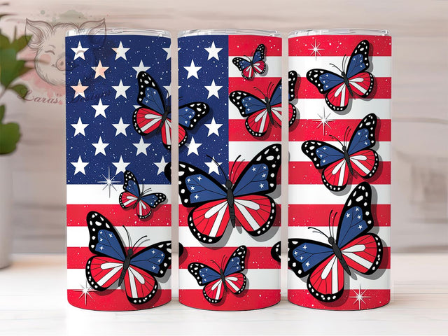 American Flag Butterfly Tumbler Wrap, Butterfly Tumbler Wrap, Patriotic Tumbler Design, Fourth Of July Tumbler, USA Butterfly Wrap, 20oz Skinny Tumbler, Sublimation Tumbler Wrap Sublimation Lara' s Designs 