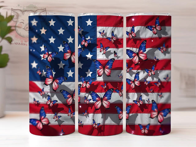 American Flag Butterfly Tumbler Wrap, Butterfly Tumbler Wrap, Patriotic Tumbler Design, Fourth Of July Tumbler, USA Butterfly Wrap, 20oz Skinny Tumbler, Sublimation Tumbler Wrap Sublimation Lara' s Designs 