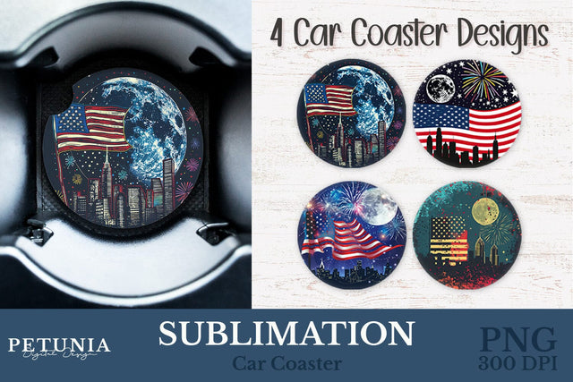 American Flag Car Coaster | Car Coaster Sublimation Designs Sublimation Petunia Digital Design 