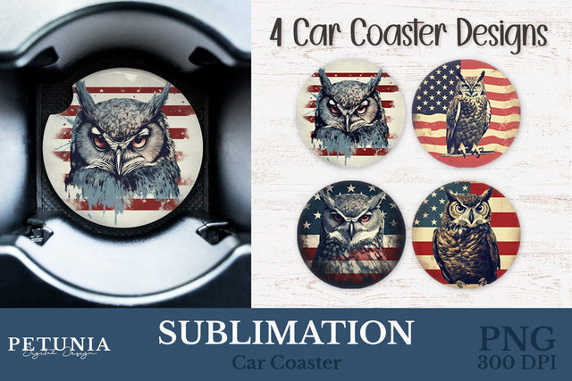 American Flag Car Coaster | Car Coaster Sublimation Designs Sublimation Petunia Digital Design 