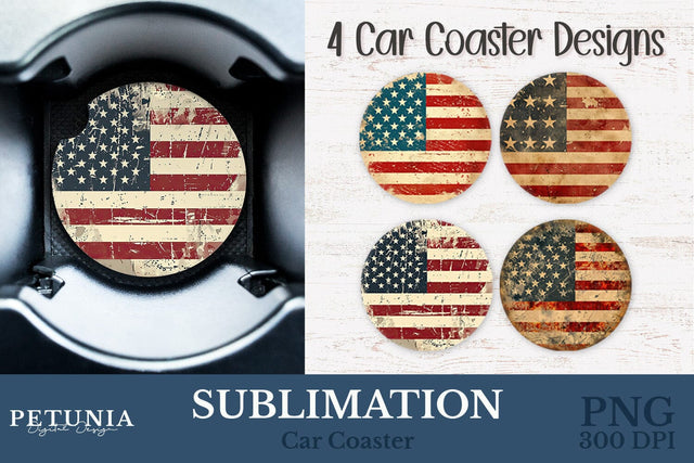 American Flag Car Coaster | Car Coaster Sublimation Designs Sublimation Petunia Digital Design 