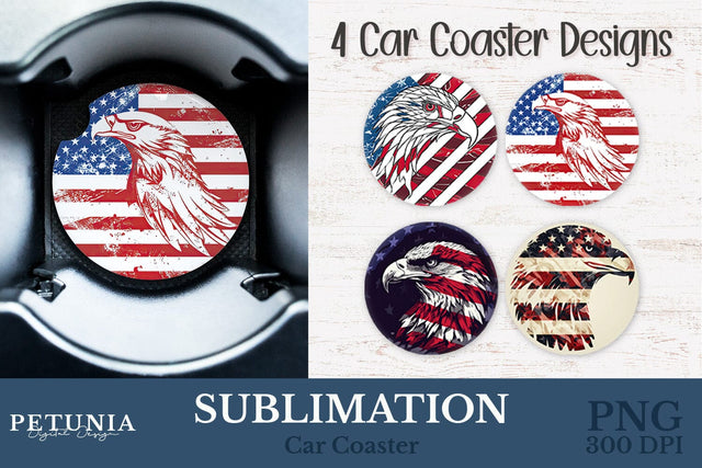 American Flag Car Coaster | Car Coaster Sublimation Designs Sublimation Petunia Digital Design 