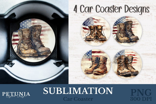 American Flag Car Coaster | Car Coaster Sublimation Designs Sublimation Petunia Digital Design 