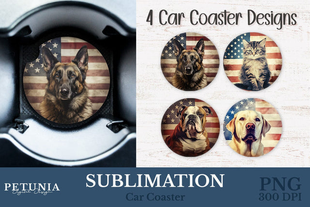 American Flag Car Coaster | Car Coaster Sublimation Designs Sublimation Petunia Digital Design 