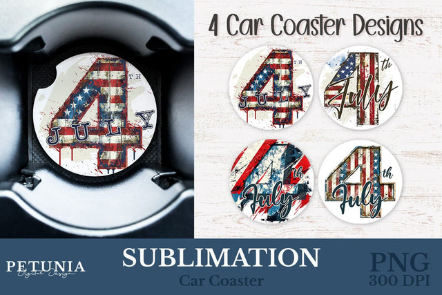 American Flag Car Coaster | Car Coaster Sublimation Designs Sublimation Petunia Digital Design 