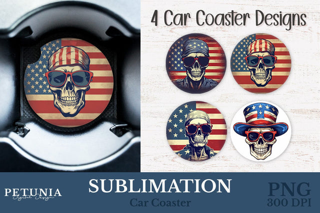 American Flag Car Coaster | Car Coaster Sublimation Designs Sublimation Petunia Digital Design 