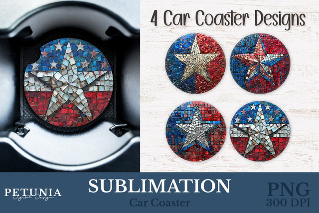 American Flag Car Coaster | Car Coaster Sublimation Designs Sublimation Petunia Digital Design 