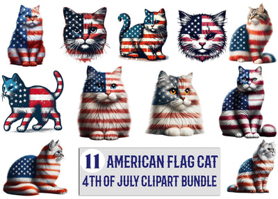 American Flag Cat 4th Of July Clipart Bundle Printable File Sublimation Creativedesigntee 