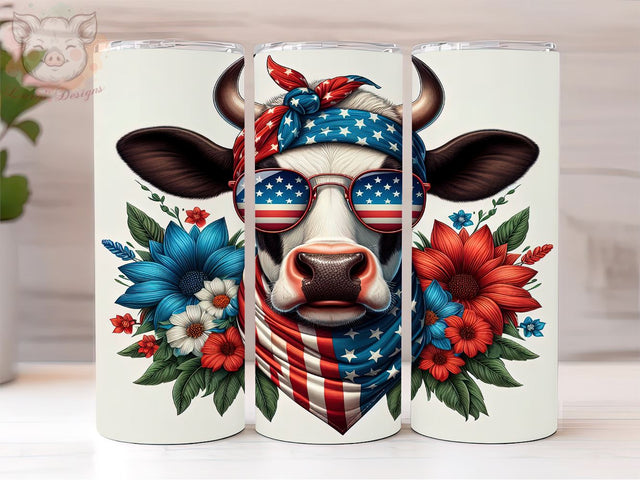 American Flag Cow 20oz Tumbler Png, Straight & Tapered Tumbler Png, Patriotic Cow Tumbler Png, Digital Download PNG Sublimation Lara' s Designs 