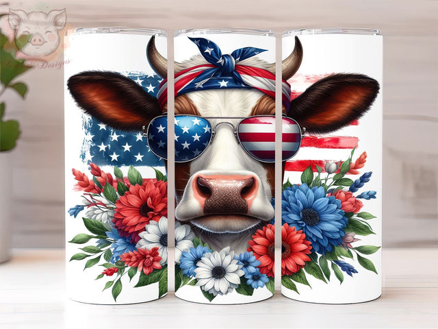 American Flag Cow 20oz Tumbler Png, Straight & Tapered Tumbler Png, Patriotic Cow Tumbler Png, Digital Download PNG Sublimation Lara' s Designs 