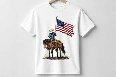 American Flag Cowboy PNG | Patriotic Horseback Western Sublimation PNG SVG BillahCrafts 