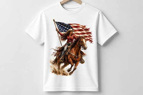 American Flag Cowgirl Riding Horse Sublimation PNG SVG BillahCrafts 
