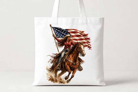 American Flag Cowgirl Riding Horse Sublimation PNG SVG BillahCrafts 
