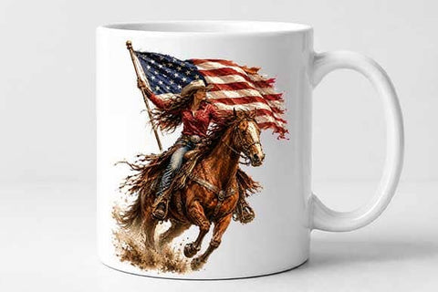 American Flag Cowgirl Riding Horse Sublimation PNG SVG BillahCrafts 