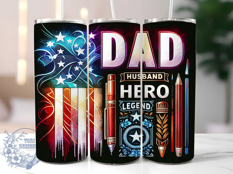 American Flag Dad 20oz Skinny Tumbler, Fathers Day Tumbler Png, Straight & Tapered Tumbler Wrap, Instant Digital Download Sublimation ToriDesigns 