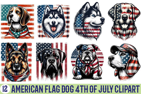 American Flag Dog 4th Of July Clipart Bundle Printable File Sublimation Creativedesigntee 