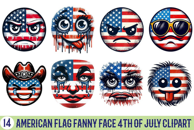 American Flag Fanny Face 4th Of July Clipart Bundle Printable File Sublimation Creativedesigntee 