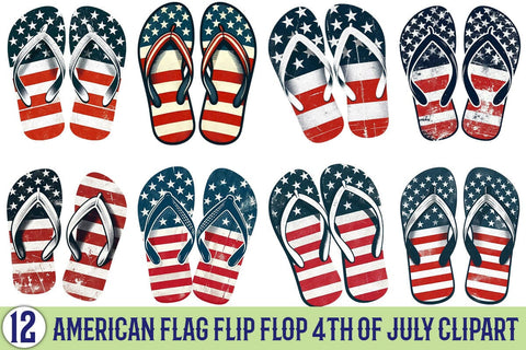 American Flag Flip Flop 4th Of July Clipart Bundle Printable File Sublimation Creativedesigntee 