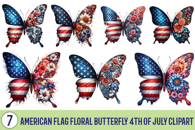 American Flag Floral Butterfly 4th Of July Clipart Bundle Printable File Sublimation Creativedesigntee 