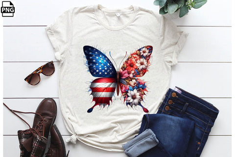 American Flag Floral Butterfly 4th Of July Clipart Bundle Printable File Sublimation Creativedesigntee 