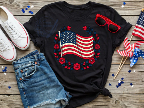 American Flag Floral T-Shirt PNG, Flag Floral, Patriotic Style, Red White Blue, Nature Vibes, Sublimation PNG, Statement Shirt, Holiday Fashion Sublimation ToriDesigns 