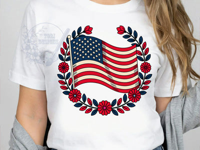 American Flag Floral T-Shirt PNG, Flag Floral, Patriotic Style, Red White Blue, Nature Vibes, Sublimation PNG, Statement Shirt, Holiday Fashion Sublimation ToriDesigns 