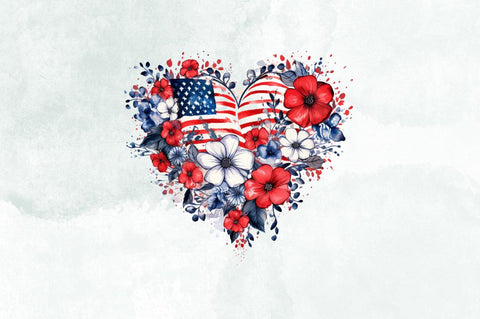 American Flag Flowers Watercolor Clipart Bundle Sublimation Designangry 
