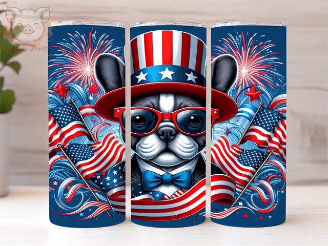 American Flag French Bulldog 20oz Tumbler Png, Straight & Tapered Tumbler Png, Patriotic Bulldog Tumbler Png, Digital Download PNG Sublimation Lara' s Designs 