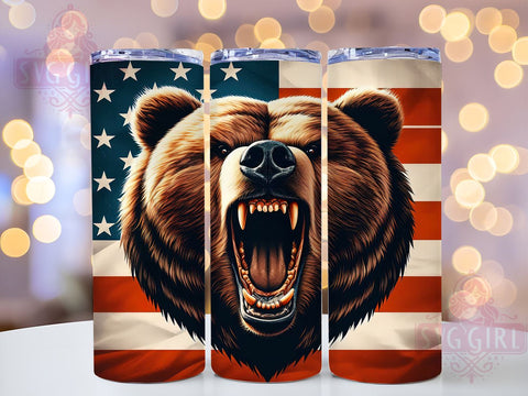 American Flag Grizzly Bear 20oz Tumbler Wrap Sublimation Design, Straight Tapered Tumbler Wrap, 4th of July Tumbler Png, Instant Digital Download Sublimation SvggirlplusArt 