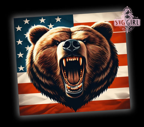 American Flag Grizzly Bear 20oz Tumbler Wrap Sublimation Design, Straight Tapered Tumbler Wrap, 4th of July Tumbler Png, Instant Digital Download Sublimation SvggirlplusArt 