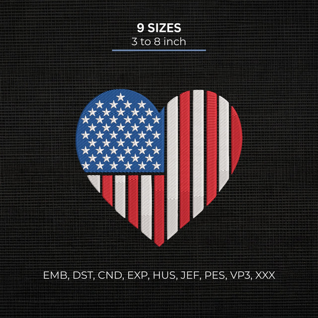 American Flag Heart Embroidery Design – Patriotic USA Stars and Stripes Machine Embroidery File Embroidery/Applique DESIGNS PatternFeed8 
