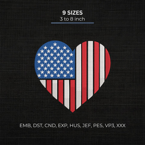 American Flag Heart Embroidery Design – Patriotic USA Stars and Stripes Machine Embroidery File Embroidery/Applique DESIGNS PatternFeed8 