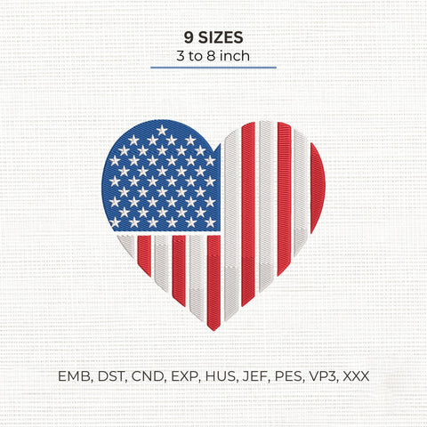 American Flag Heart Embroidery Design – Patriotic USA Stars and Stripes Machine Embroidery File Embroidery/Applique DESIGNS PatternFeed8 