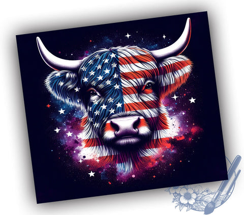 American Flag Highland Cow 20oz Skinny Tumbler, 4th of July Tumbler Png, Straight & Tapered Tumbler Wrap, Instant Digital Download Sublimation ToriDesigns 