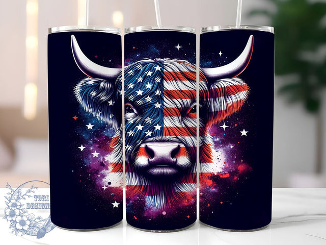 American Flag Highland Cow 20oz Skinny Tumbler, 4th of July Tumbler Png, Straight & Tapered Tumbler Wrap, Instant Digital Download Sublimation ToriDesigns 