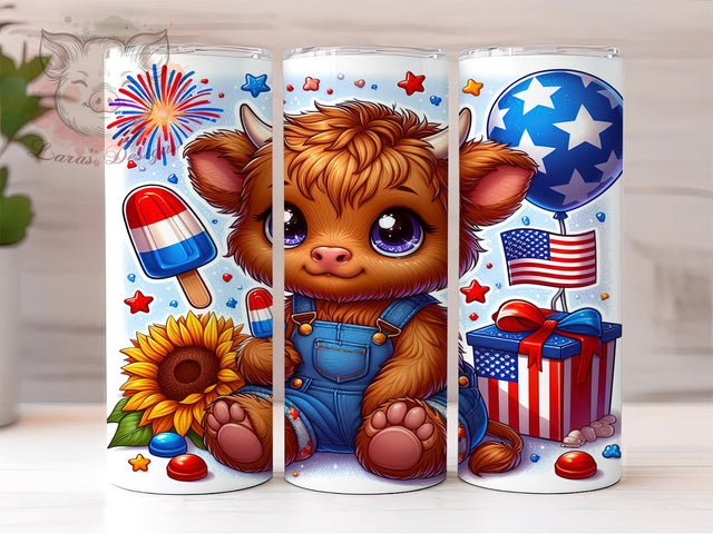 American Flag Highland Cow 20oz Tumbler Png, Straight & Tapered Tumbler Png, 4th of July Tumbler Png, Digital Download PNG Sublimation Lara' s Designs 