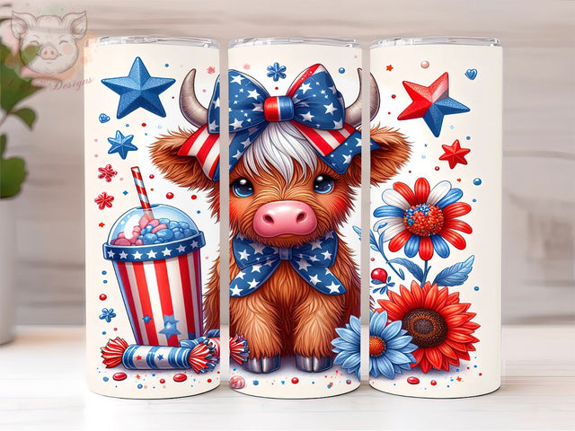 American Flag Highland Cow 20oz Tumbler Png, Straight & Tapered Tumbler Png, Patriotic Highland Cow Tumbler Png, Digital Download PNG Sublimation Lara' s Designs 
