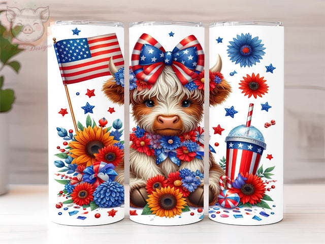 American Flag Highland Cow 20oz Tumbler Png, Straight & Tapered Tumbler Png, Patriotic Highland Cow Tumbler Png, Digital Download PNG Sublimation Lara' s Designs 